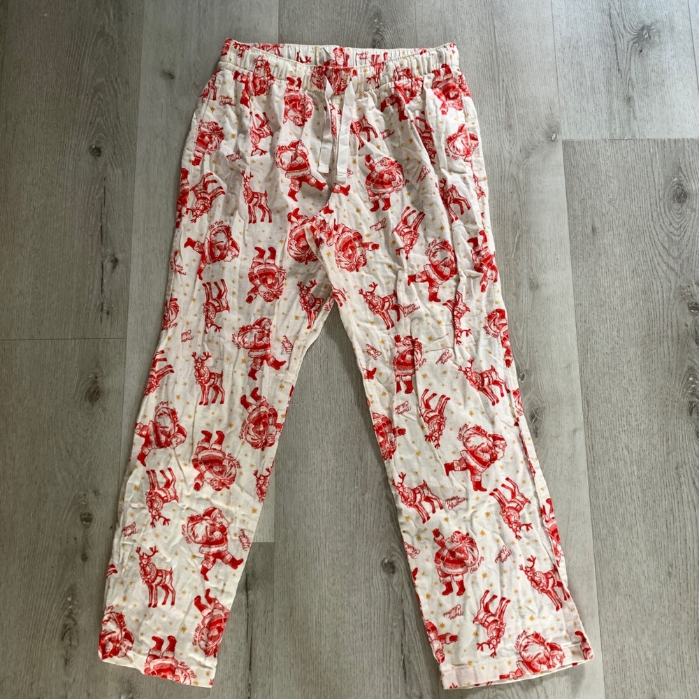 Old Navy Christmas Pajama Pants Mens Medium Red Santa Reindeer Holiday Sleepwear